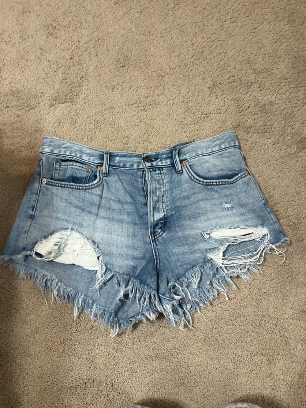 Free People Light Blue Distressed Denim Shorts - Women